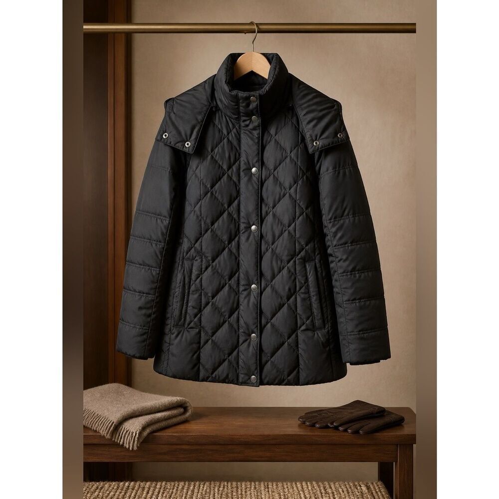 London Fog Quilted Goose Down Puffer Jacket - Blackish Brown